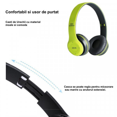 Casti Audio P47 Wireless BT Radio, Microfon 5.0+EDR Verde 2J022 XXM