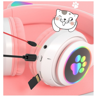 Casti Audio Urechi Pisica RGB Bluetooth SD Microfon Andowl QEM3