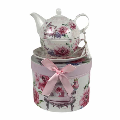 Ceainic Portelan cu Ceasca si Farfurie Premium in Cutie Cadou 350ml P316 DNB