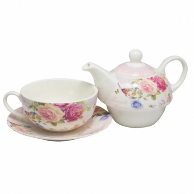 Ceainic Portelan cu Ceasca si Farfurie Premium in Cutie Cadou 350ml P317 DNB