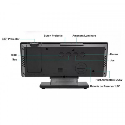 Ceas cu Oglinda Mirror LED USB Proiectie Ora 3618LP Verde 13B068 XXM