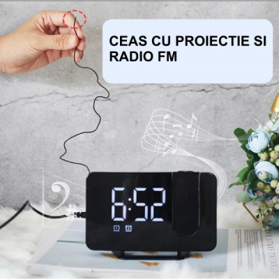 Ceas Digital cu Proiectie si Radio FM la USB 15x10x4.5cm GH0716 XXM