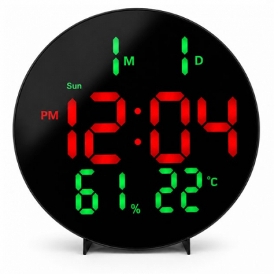 Ceas Digital LED Rotund 26cm Rosu-Verde Temperatura Umiditate 3813L DALBI 13B078 XXM