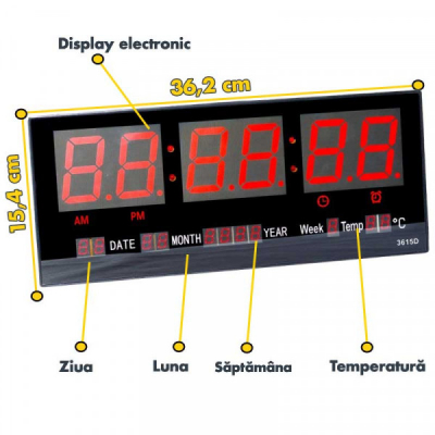 Ceas Electronic de Perete cu LED Rosu 220V JH3615 XXM