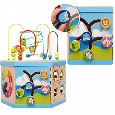 Centru copii activitati din lemn hexagon educativ 8in1 MWZ-7038 CWT