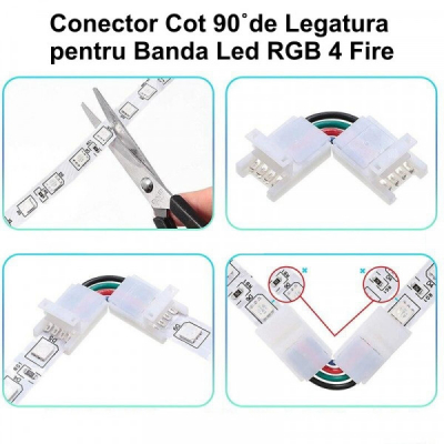 Conector Cot 90 Grade pentru Banda LED RGB 4 Fire 18E018 XXM