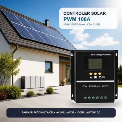 Controler Incarcare Solara PWM 100A 12/24/36/48V Auto LCD 2 USB DALBI 0A008 XXM