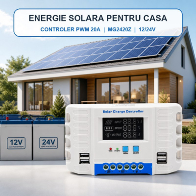 Controler Incarcare Solara PWM 20A 12/24V Auto LCD 4 USB MG2420Z DALBI 0A009 XXM