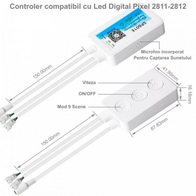 Controler pentru Banda LED Pixel 2CH Bluetooth SP601E 18A109 XXM