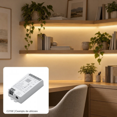 Controler WiFi si Bluetooth Tuya Banda LED de 12–24V Monocolor si CCT C21W 18A222 XMM