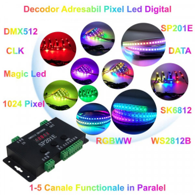 Controller Decodor DMX512 Adresabil Pixel LED SP201E 18A114 XXM