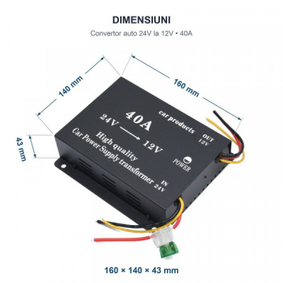 Convertor Auto de Tensiune 24V la 12V 40A DC-DC cu Ventilator DALBI 7F013 XXM