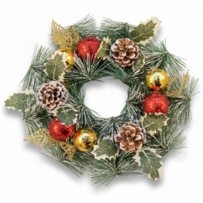 Coronita Artificiala Craciun 30cm Frunze Globuri Conuri Grunberg CDC338