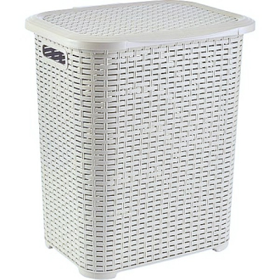 Cos de Rufe din Plastic cu Aspect Rattan 45L Tuffex TP7019 JU Alb