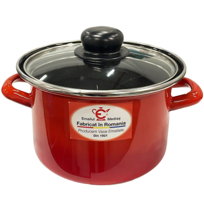 Cratita Adanca Emailata Rosie Capac Sticla 16cm S317 CNN52406