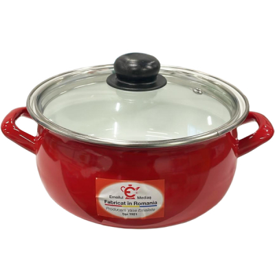 Cratita Bombata Emailata Capac Sticla Rosie 20cm S3217 CNN52407
