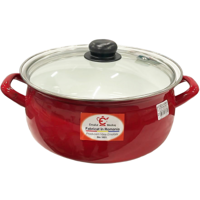 Cratita Bombata Rosie cu bordura Emailata capac sticla 24cm S3213 CNN52396