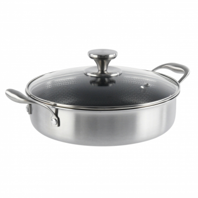 Cratita Joasa Inox capac sticla invelis honeycomb 26cm 3L Grunberg GR9626