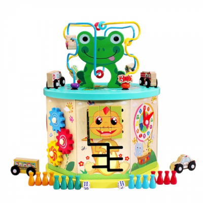 Cub educativ Copii lemn 10in1 Broscuta cu masinute si joc pescuit MUT0017 CWT