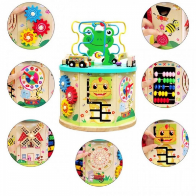 Cub educativ Copii lemn 10in1 Broscuta cu masinute si joc pescuit MUT0017 CWT
