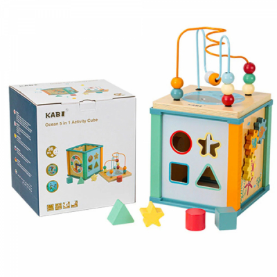 Cub educativ Copii din lemn Kabi Ocean 5in1 Activity Cube 0107 CWT