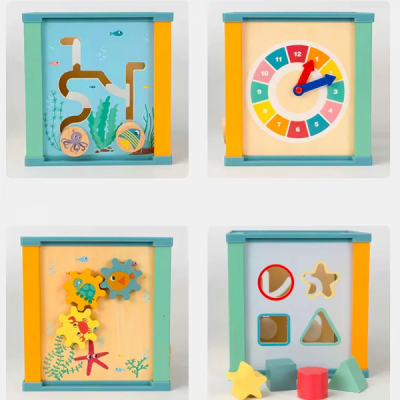 Cub educativ Copii din lemn Kabi Ocean 5in1 Activity Cube 0107 CWT