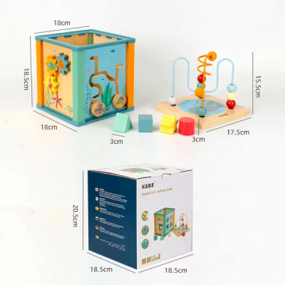 Cub educativ Copii din lemn Kabi Ocean 5in1 Activity Cube 0107 CWT