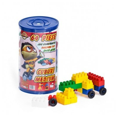 Cuburi Constructie 64 piese plastic colorate