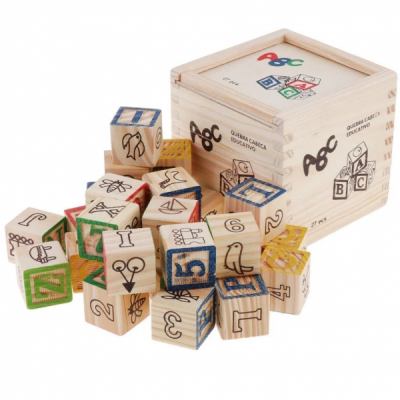 Cuburi din lemn cu litere si cifre copii ABC/123 27 de cuburi CWT