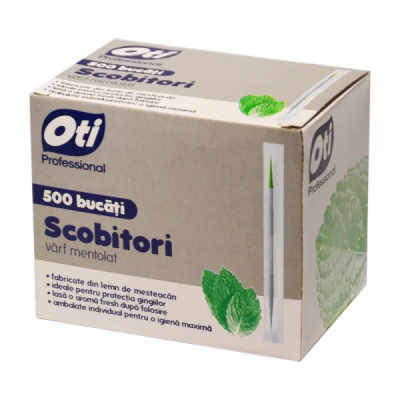Cutie 500 Scobitori mesteacan varf mentolat ambalate individual OTI CNN19894