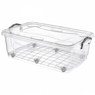 Cutie transparenta pentru depozitare cu roti si capac 30l Grunberg TP483