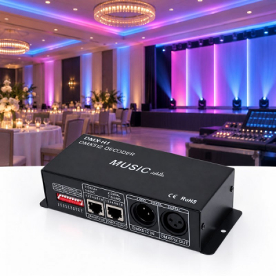 Decodor DMX512 pentru LED RGBW 4 Canale 12-24V DC 8A/Canal DMX-H1 18A220 XXM