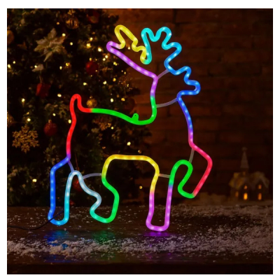 Decoratiune Ren Craciun Luminos LED Multicolor 50x35cm Priza NMG