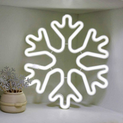 Decoratiuni Craciun Neon 2 Fete Fulg de Nea 40x40cm Alb Rece Luminos