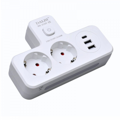 Dublu Stecher Multifunctional cu 2x USB 20W si Lumina de Veghe 14F024 XXM