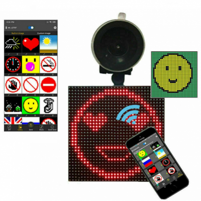 Ecran LED Emoticon Auto Afisaj Live Bluetooth 13x13cm 1024P USB 79-142