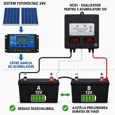 Egalizator Acumulatori 24V Afisaj Dublu LED pentru 2 Baterii 12V HC01 DALBI 0A005 XXM