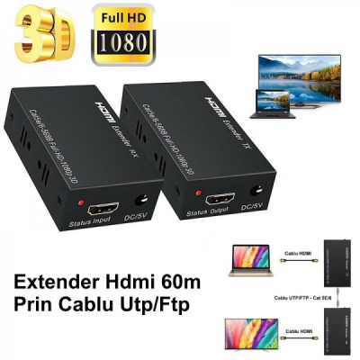 Extender HDMI 60m prin Utp/Ftp Cat 5E/6 568B-60 2C016 XXM