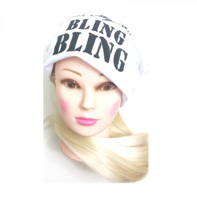 Fes Beanie Caciula Lasata pe Spate Alb cu Negru Can I Get A Bling Bling