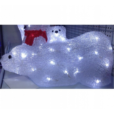 Figurina Luminoasa Craciun Urs Polar cu Pui 220V Acril LED 40cm 3164
