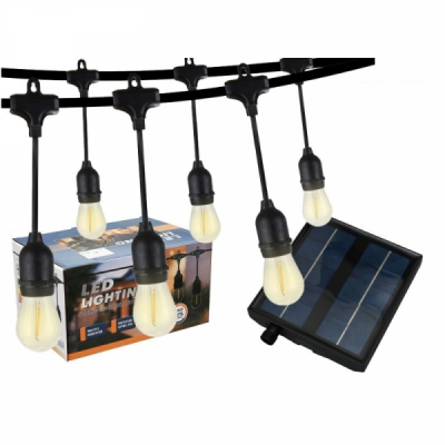Ghirlanda Luminoasa 5m 10 Becuri LED E27 Lumina Calda Incarcare Solara 18D056 XXM
