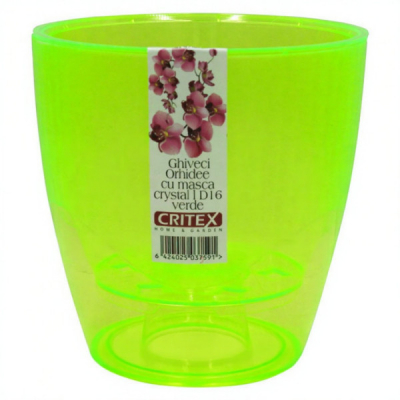 Ghiveci orhidee cu masca Auto irigare plastic tip cristal 16cm DIV.Culori DNC65107