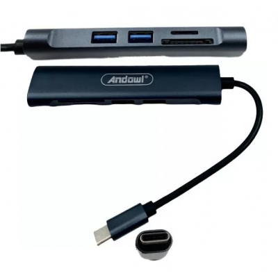Hub USB-C la Combo 2 porturi USB 3.0, 2.0, Cititor Card Andowl QHU3A
