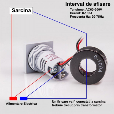 Indicator Digital 3in1 AC , Voltmetru, Ampermetru, Frecventa Galben 5C034 XXM