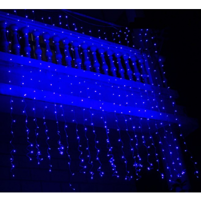 Instalatie Craciun Perdea cu 16 Franjuri 384 LEDuri Albastre
