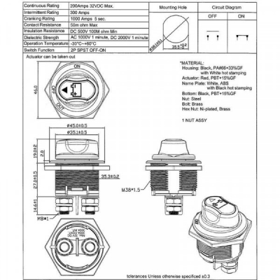 Intrerupator General Baterie Auto 200A 32VDC 1E047 XXM