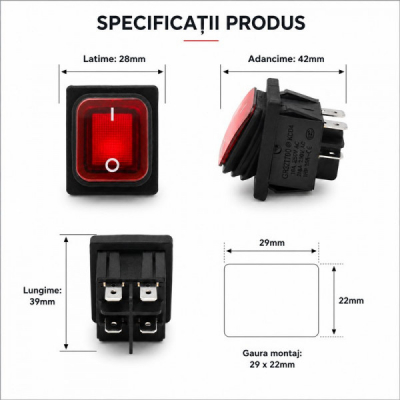 Intrerupator IRS KCD4 16A 250V Membrana Cauciuc LED ROSU Dalbi 6B031 XXM