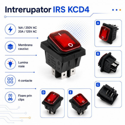 Intrerupator IRS KCD4 16A 250V Membrana Cauciuc LED ROSU Dalbi 6B031 XXM