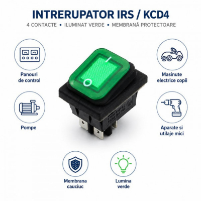Intrerupator IRS KCD4 16A 250V Membrana Cauciuc LED VERDE Dalbi 6B032 XXM