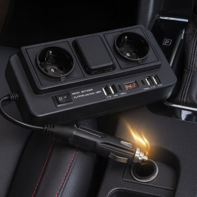Invertor Auto de Tensiune 500W 12/24V DC la 2x220V AC 4xUSB 3.1 si 2xUSB Tip C 7C006 XXM